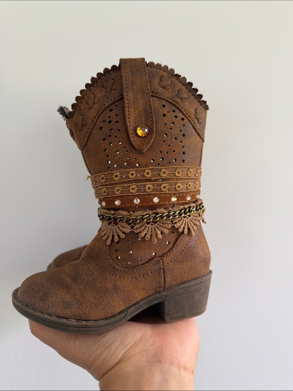 Brown Embellished Kids Western Boot size 6